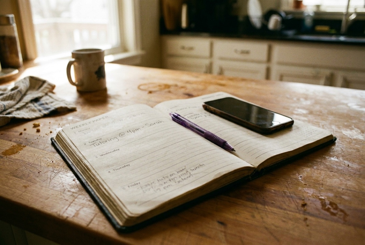 Weekly planner with a tutoring session penciled in, how Maryland families schedule sessions with Lily's Tutoring Services