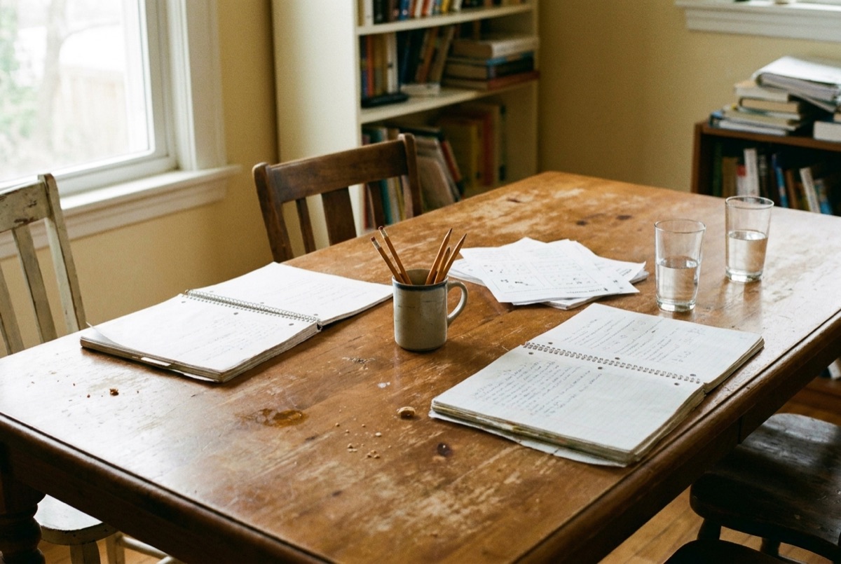 Dining table set for a one-on-one session, how Lily's Tutoring Services tutors work with Maryland students