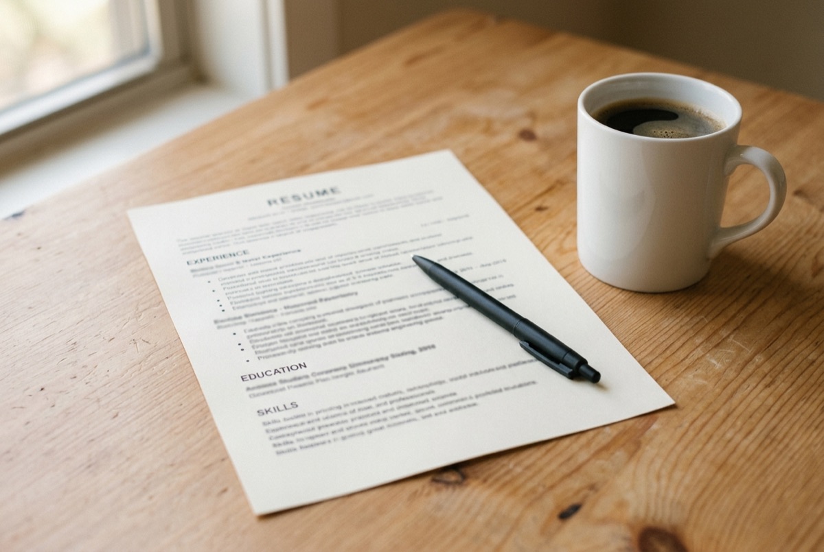 A tutor's resume and pen on a desk, ready to apply for tutoring jobs in Baltimore with Lily's Tutoring Services